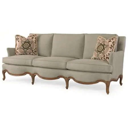 Lyon French Sofa with Cabriole Legs and Exposed Wood Trim